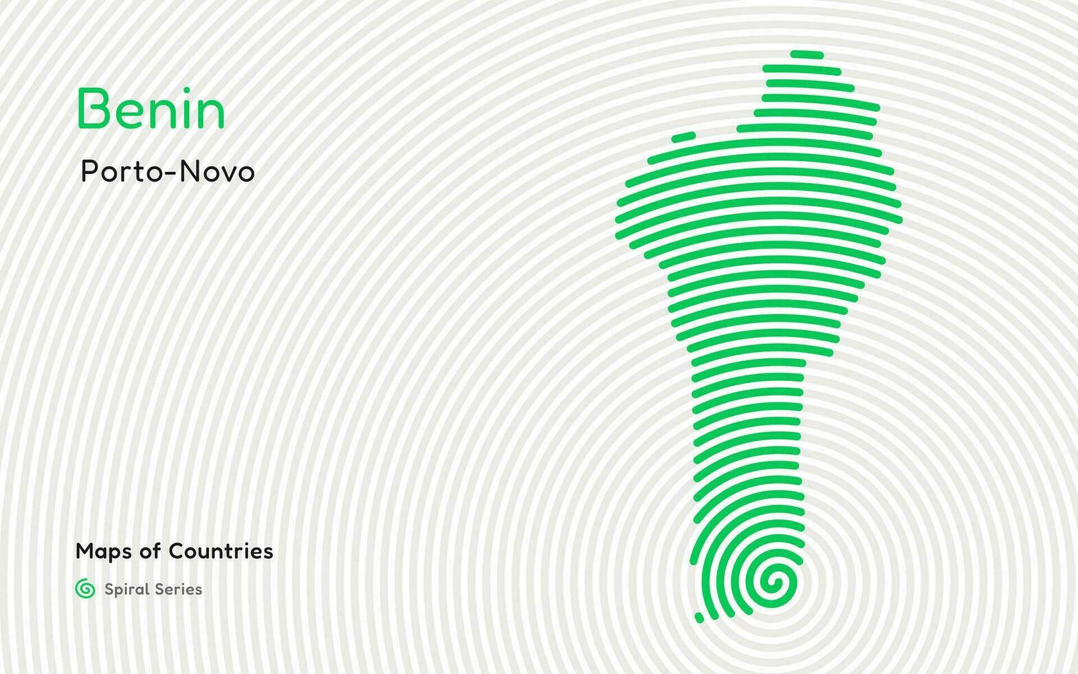 astratto carta geografica di benin con cerchio Linee. identificazione suo capitale città, porto-novo. africano impostare. spirale impronta digitale serie vettore