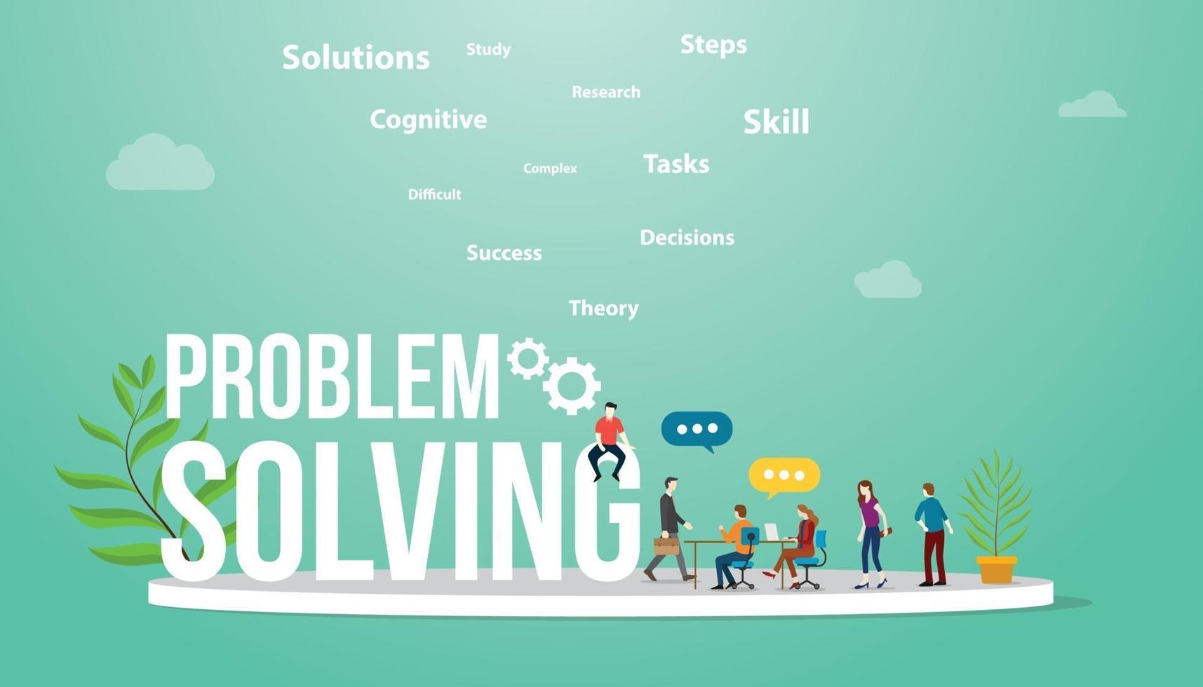 problem solving concetto di business con testo di grandi parole e persone del team vettore