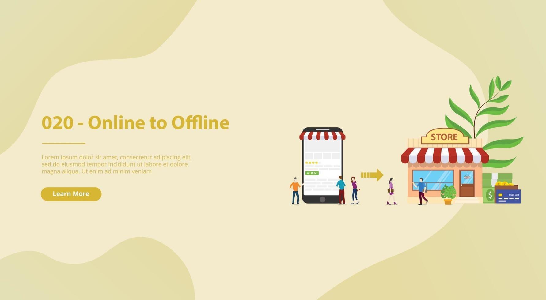 o2o online to offline e-commerce nuovo concetto di tecnologia con negozio vettore