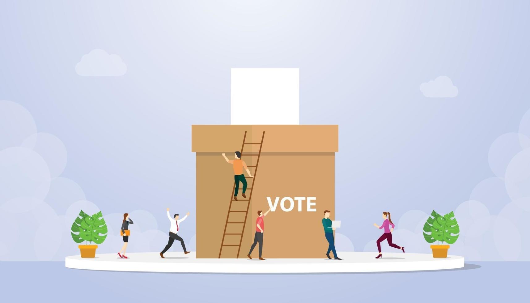 concetto di voto con persone elettori che danno carta e scatola vettore