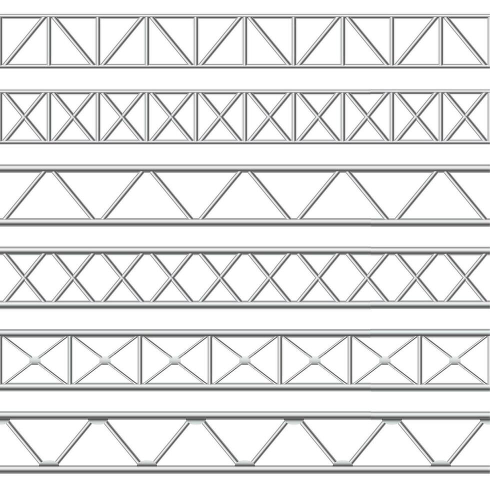 metallo capriata trave. acciaio tubi strutture, tetto trave e senza soluzione di continuità metallo palcoscenico struttura vettore illustrazione impostato