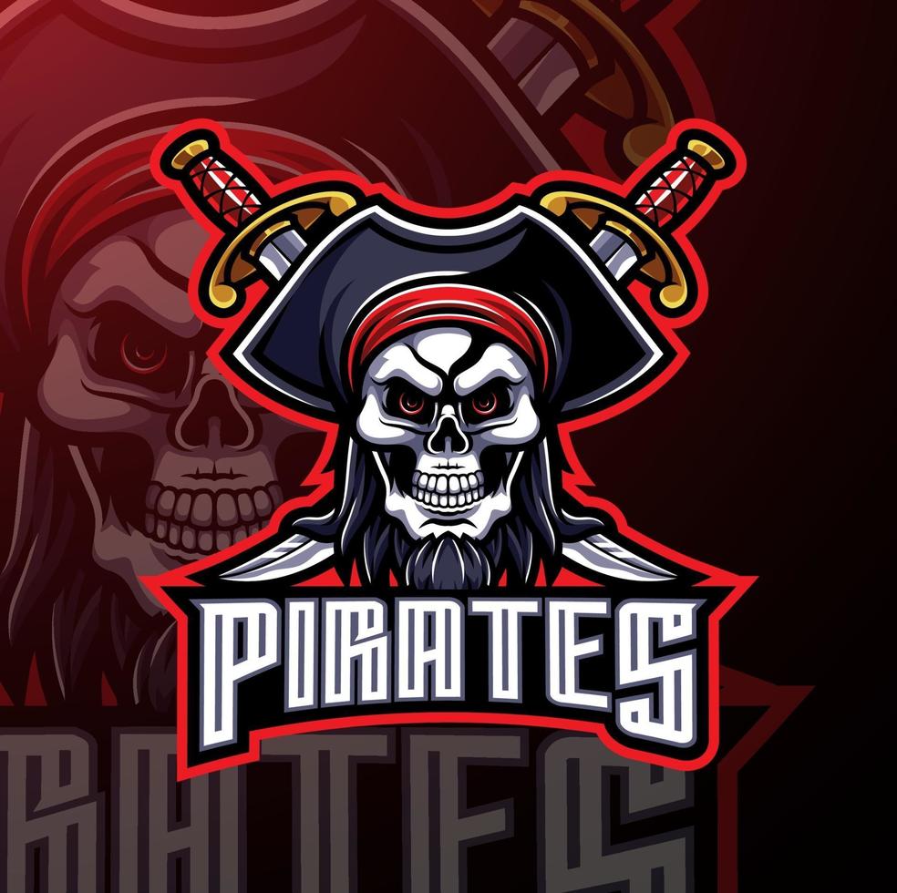 disegno del logo del gioco della mascotte dei pirati vettore