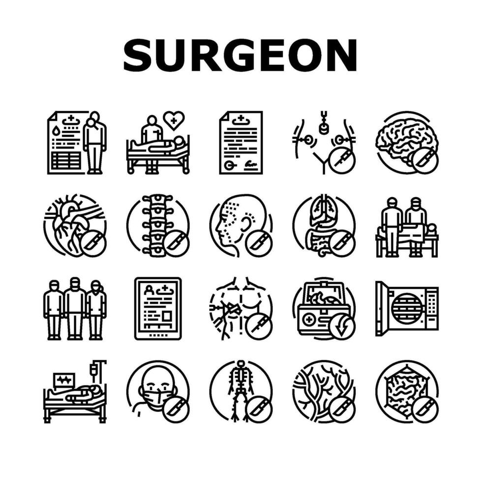 chirurgo medico ospedale icone impostato vettore