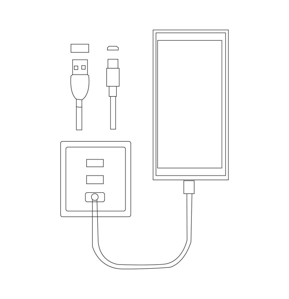 mobile caricabatterie, Telefono caricabatterie, realistico smartphone energia la fornitura, USB cavi, auto adattatori per ricarica dispositivi. vettore