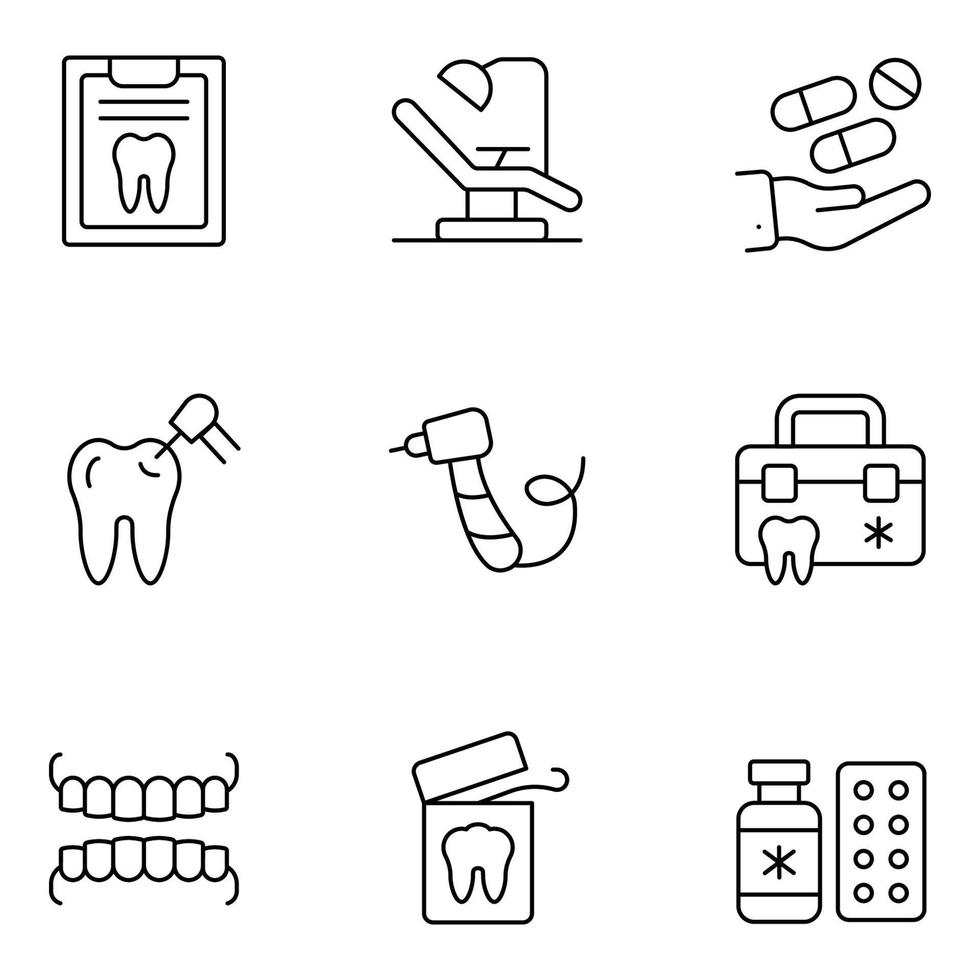 set di icone linea sottile odontoiatria vettore