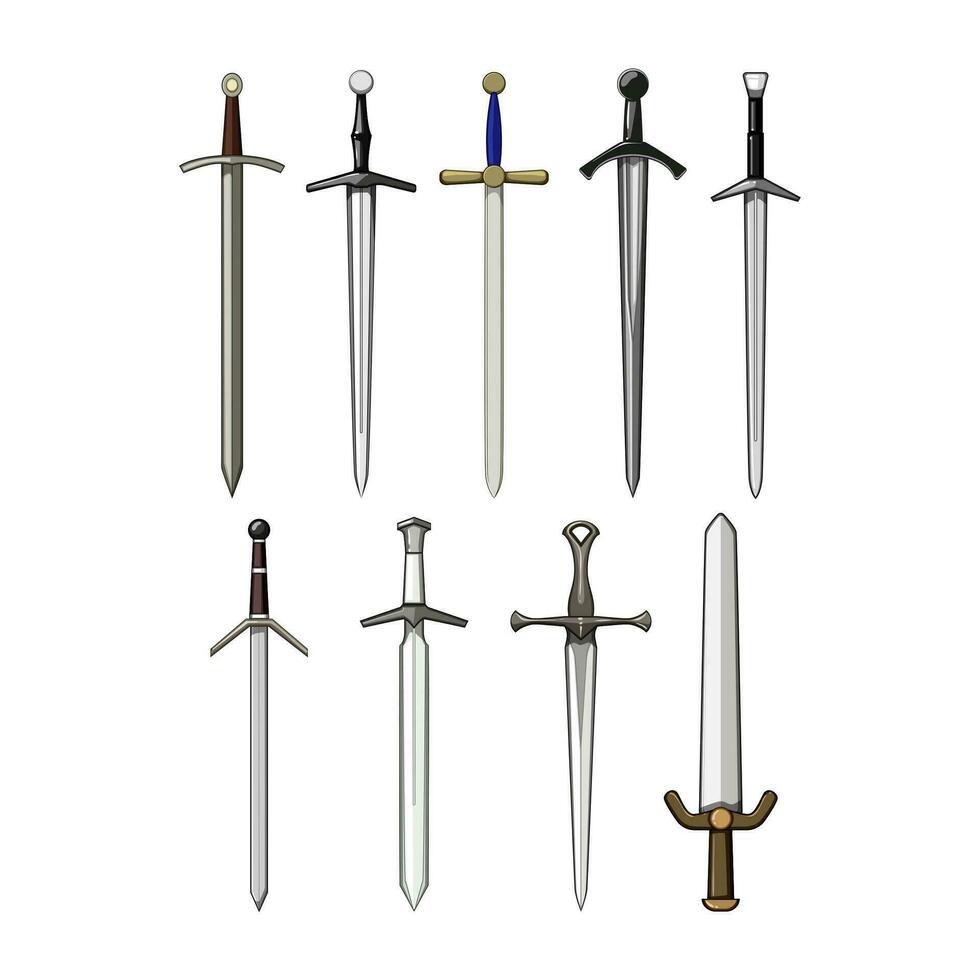 medievale spada impostato cartone animato vettore illustrazione