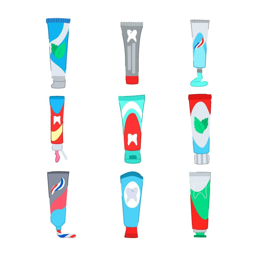 dentifricio impostato cartone animato vettore illustrazione