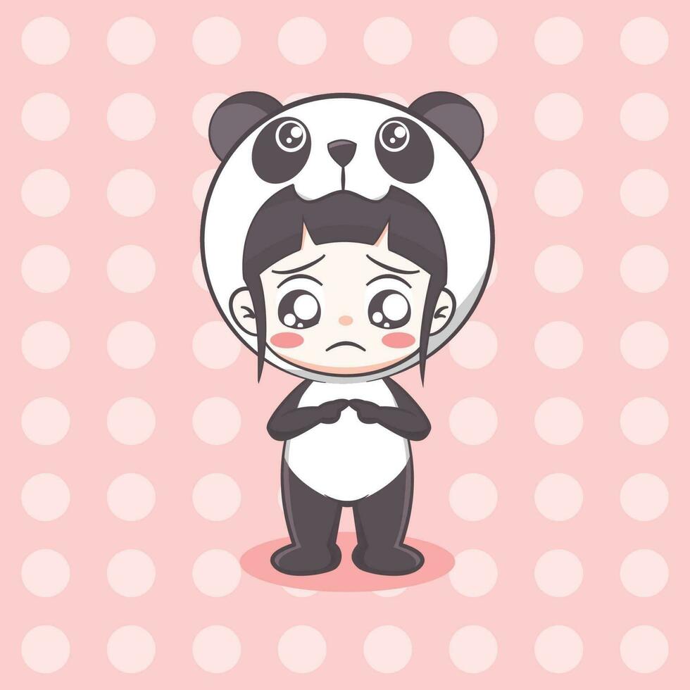 carino panda costume ragazza cartone animato illustrazione vettore