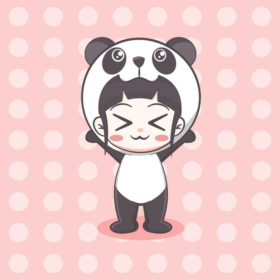 carino panda costume ragazza cartone animato illustrazione vettore