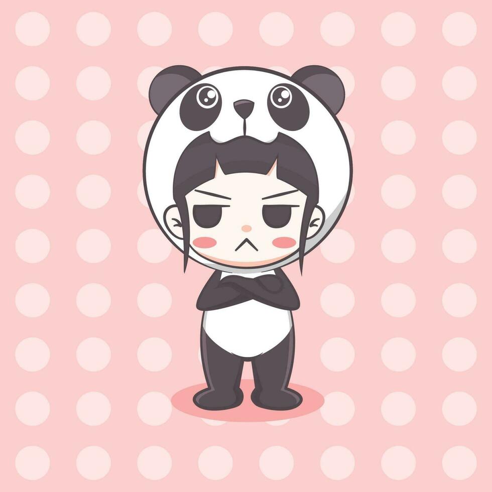 carino panda costume ragazza cartone animato illustrazione vettore