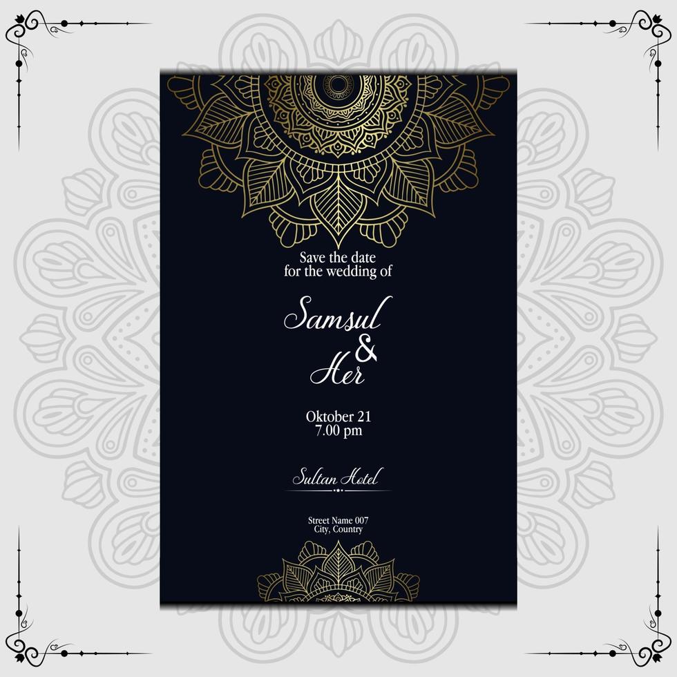 sfondo ornato di lusso oro mandala per invito a nozze vettore