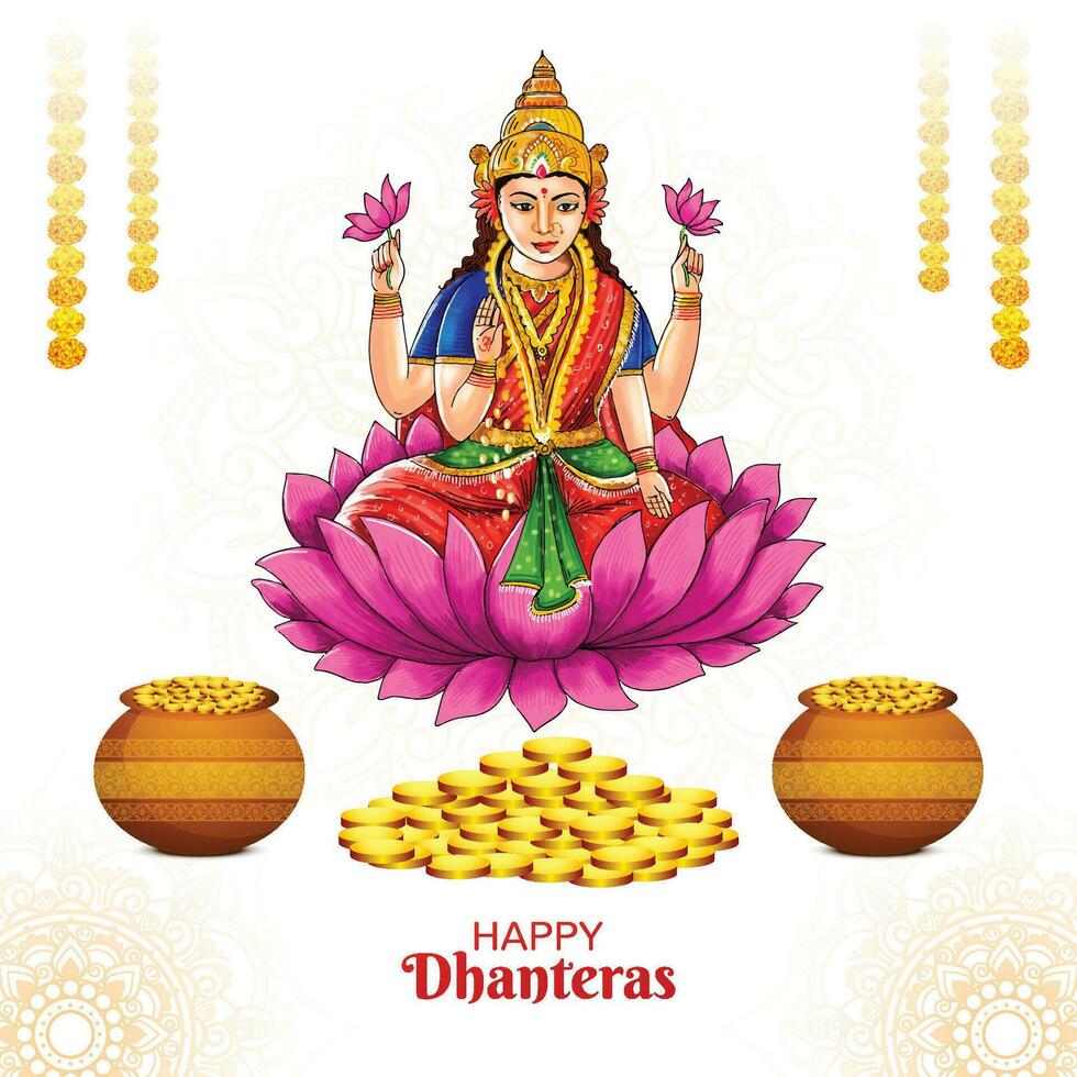 dea maa laxmi con monete per indiano Festival dhanteras sfondo vettore