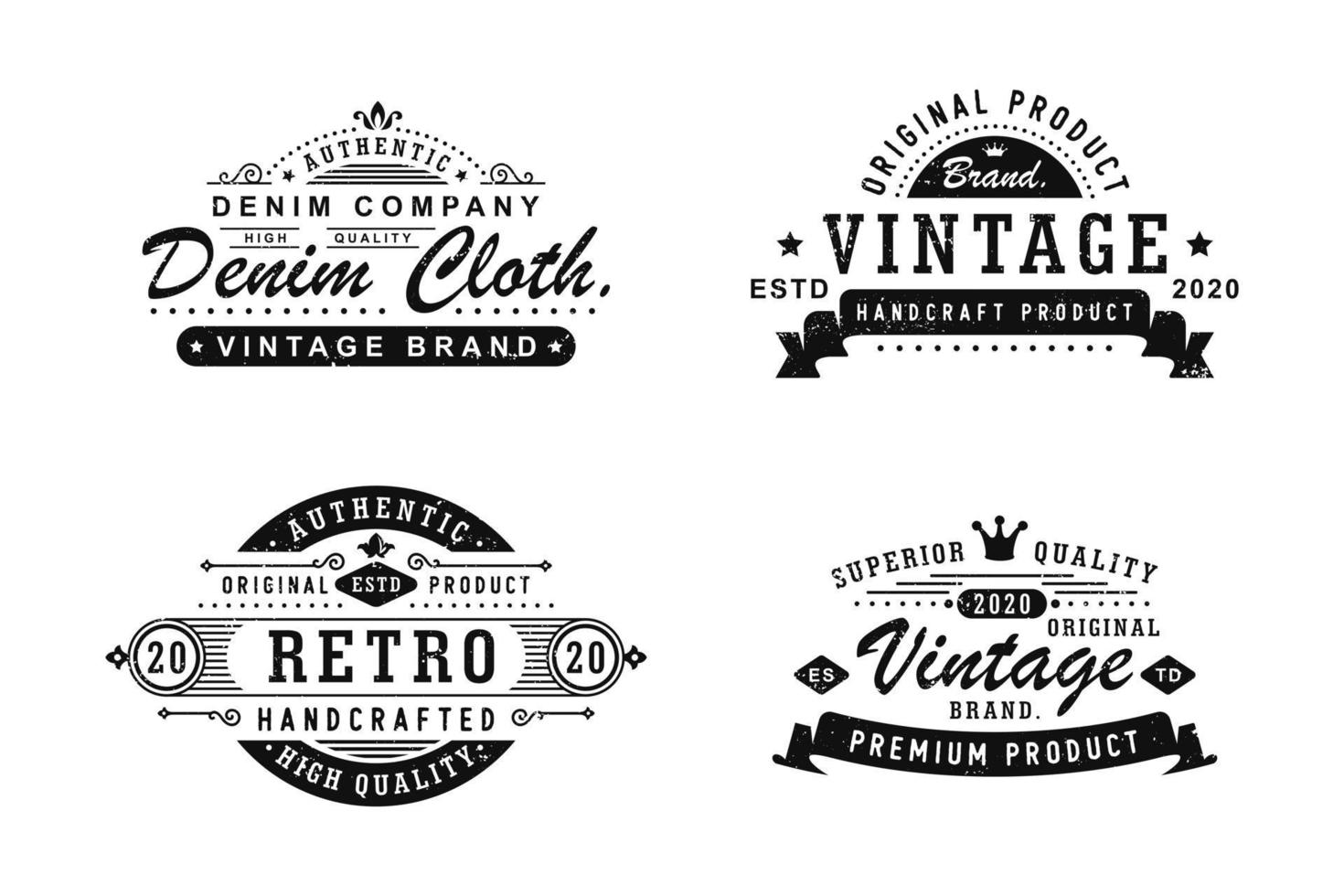 set di distintivi, etichette e logo in denim di abbigliamento vintage vettore