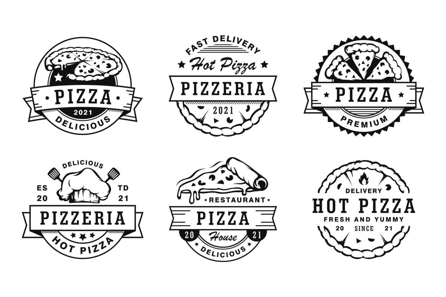 set di distintivi per pizza vintage, emblemi e logo vettore