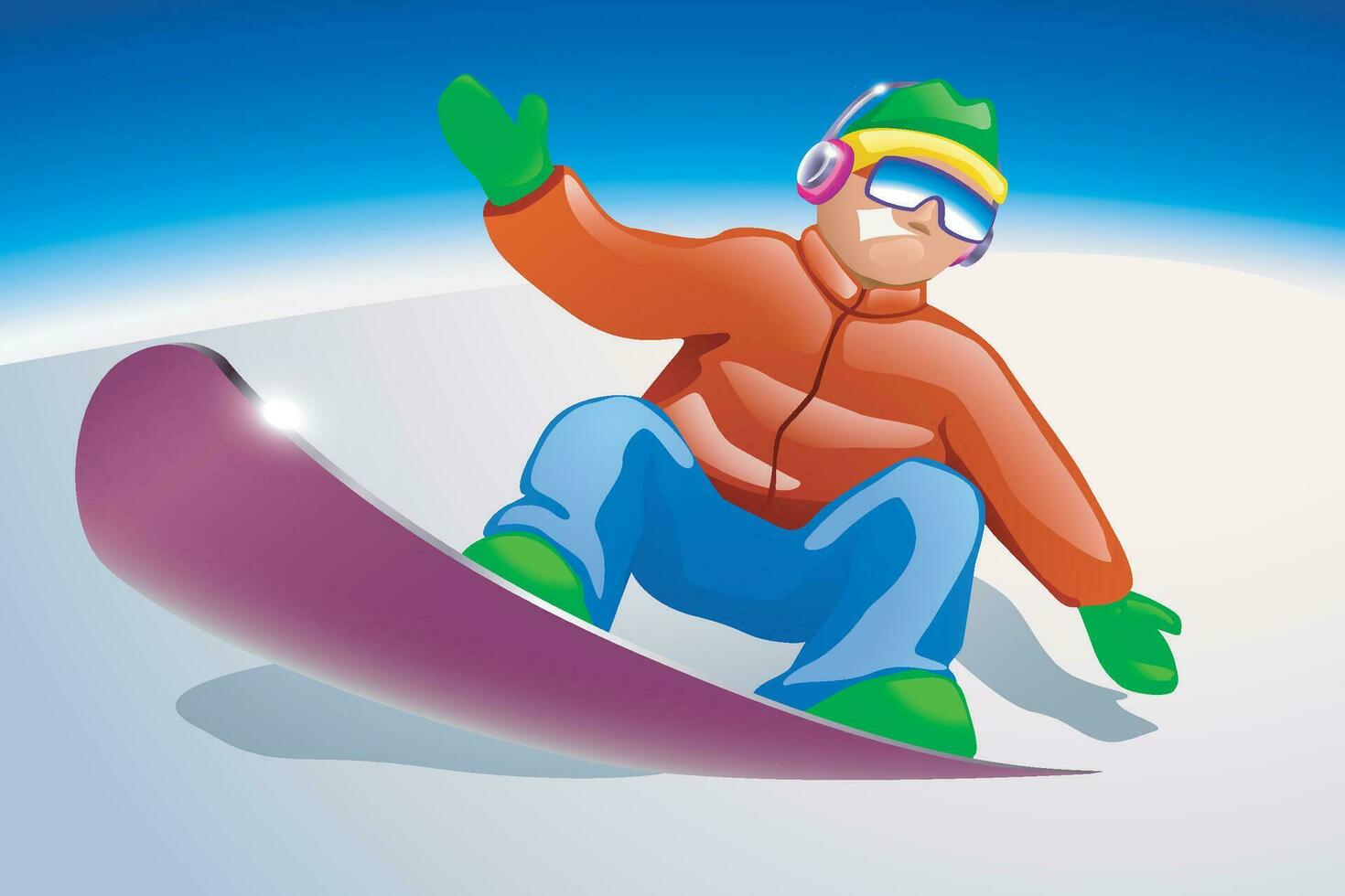 snowboarder a soleggiato giorno vettore