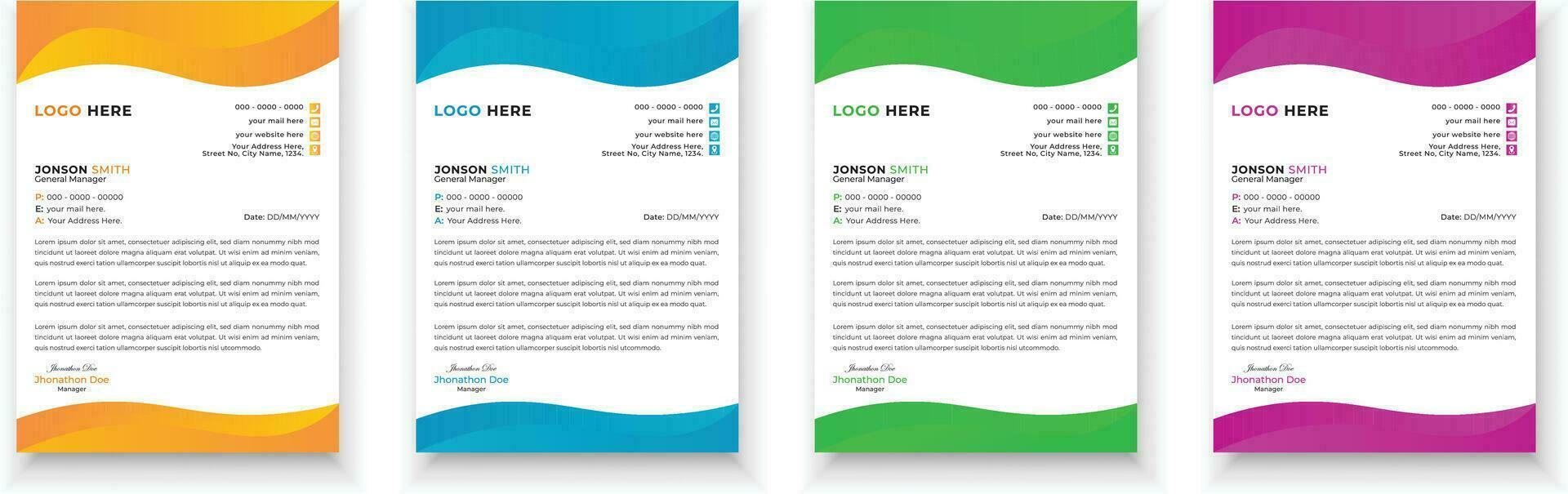 carta intestata design fascio. pulito e professionale aziendale attività commerciale carta intestata design modello con con 4 colori. creativo elegante e minimalista stile carta intestata design per il tuo attività commerciale. vettore