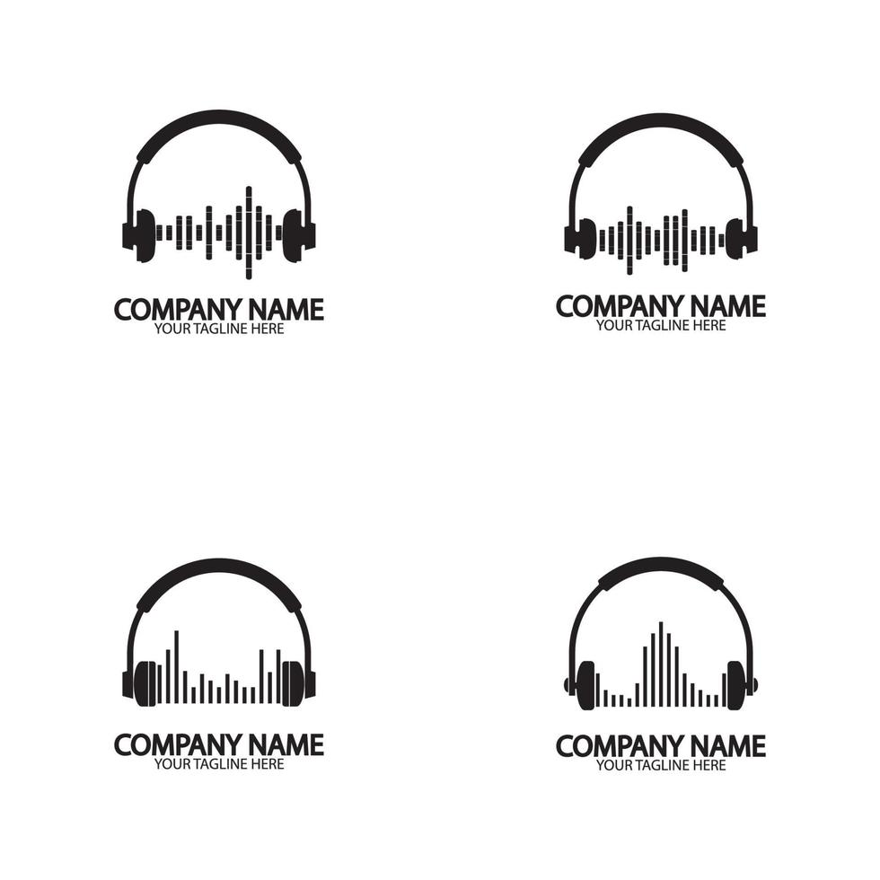 cuffie con onde sonore batte logo design illustrazione vettoriale