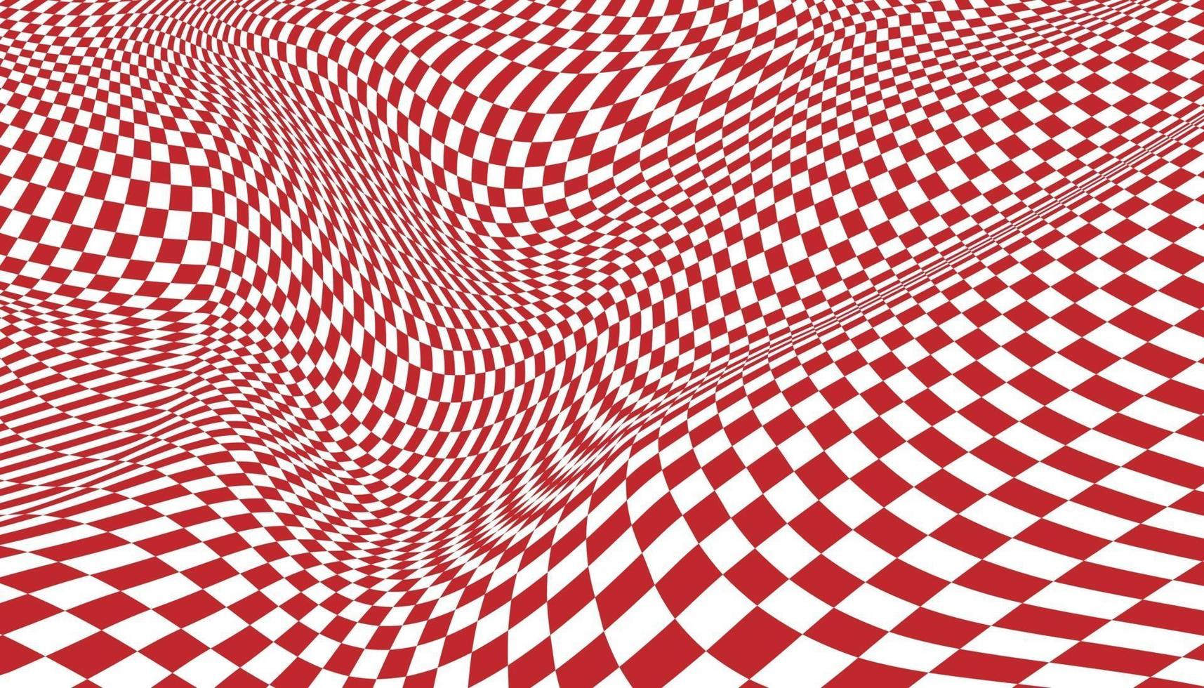 sfondo a scacchi distorto rosso e bianco vettore