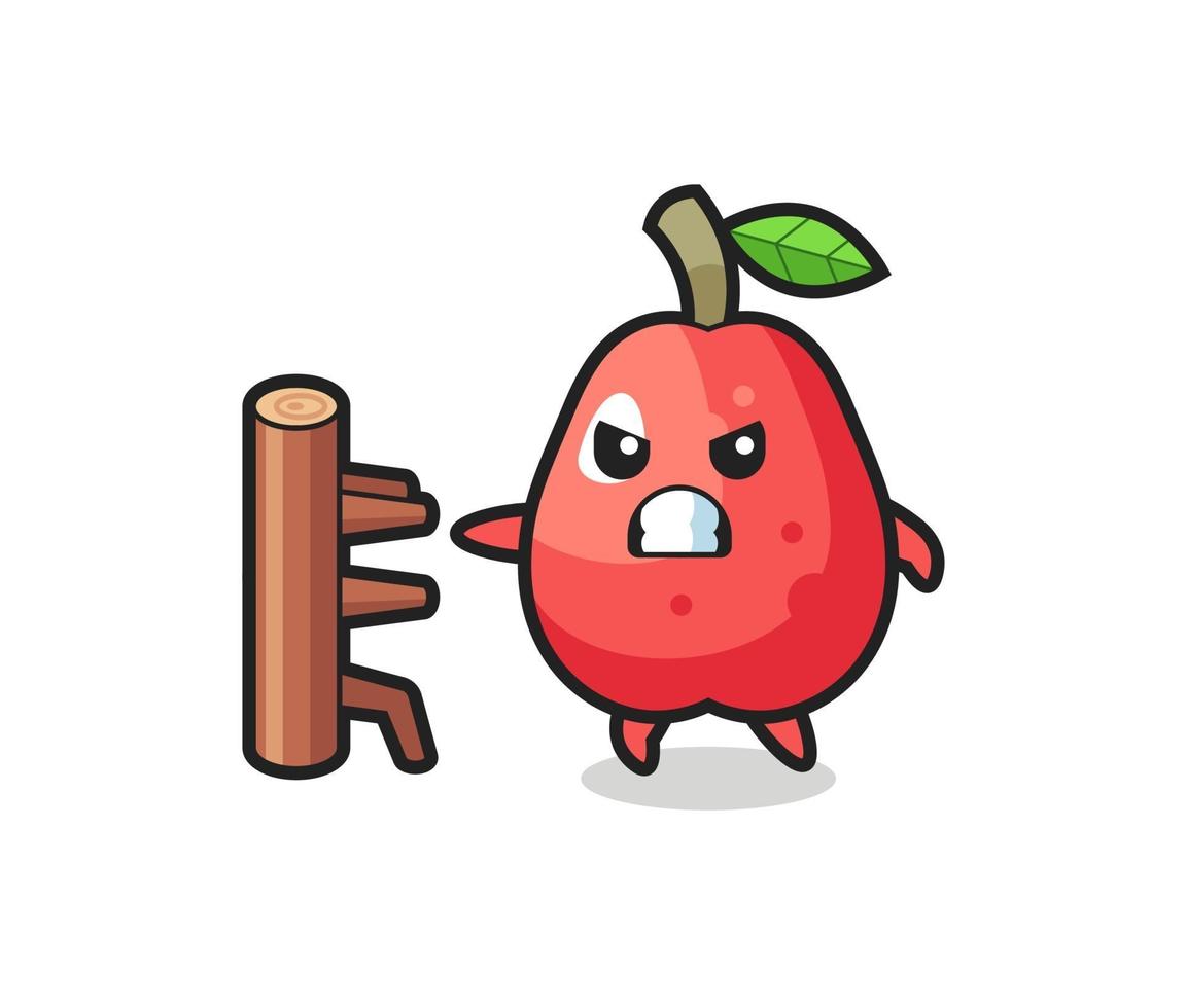 illustrazione di cartone animato di mela d'acqua come combattente di karate vettore