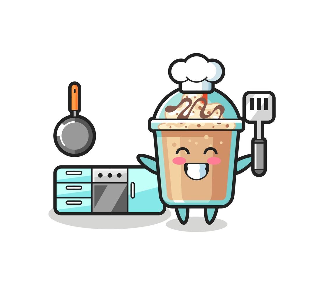 illustrazione del personaggio di milkshake mentre uno chef sta cucinando vettore