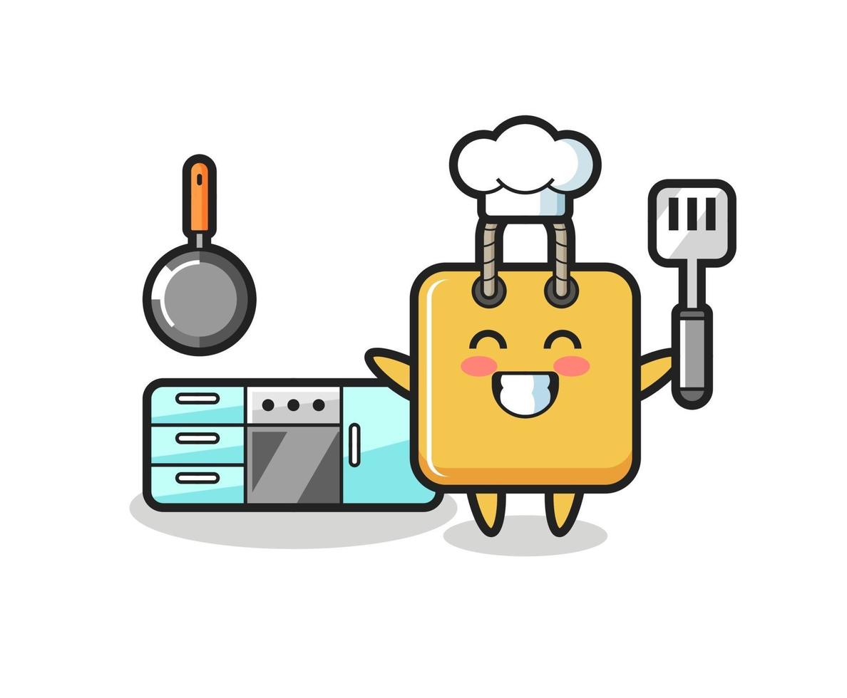 illustrazione del personaggio della borsa della spesa mentre uno chef sta cucinando vettore
