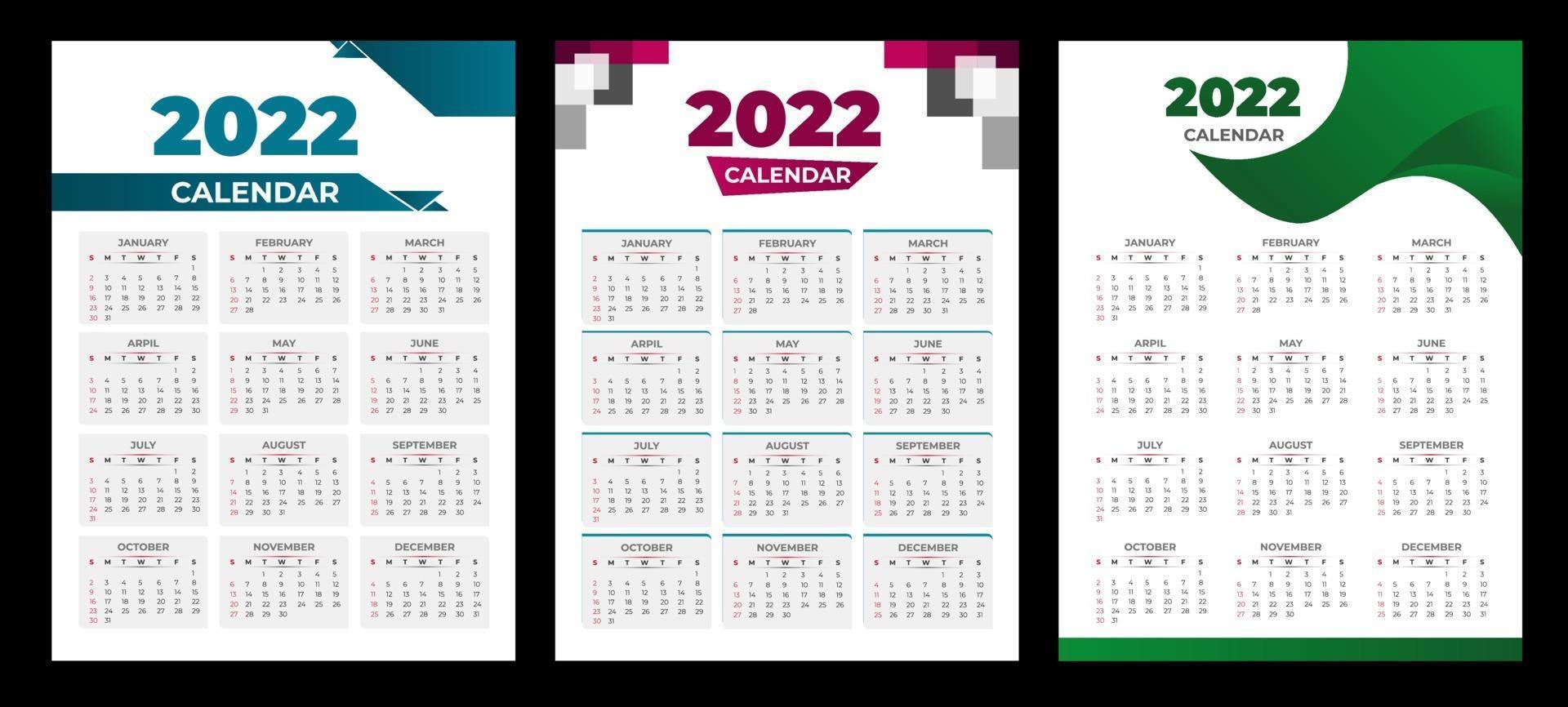 calendario da tavolo design 2022 modello di calendario da parete 2022 vector