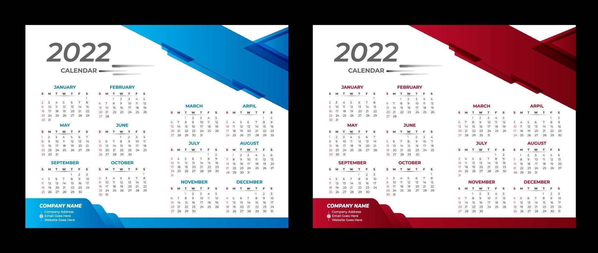 calendario da tavolo design 2022 modello di calendario da parete 2022 vector