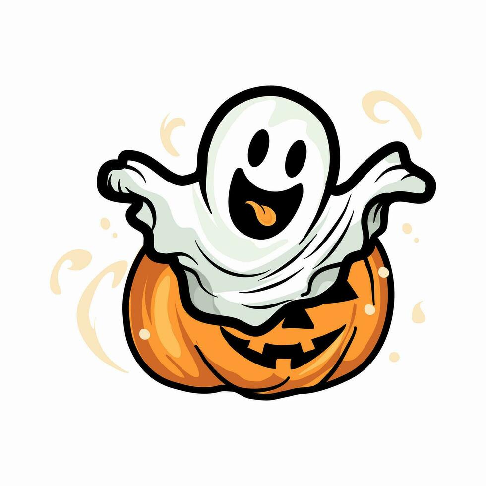 zucca testa kawaii volante fantasma. contento Halloween. carino cartone animato spaventoso carattere. fischio bolla. vettore illustrazione