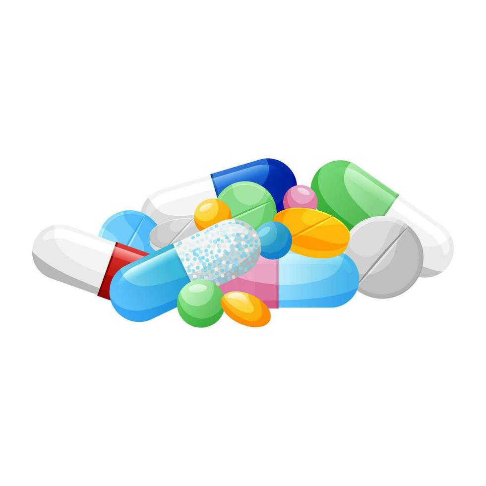 medicina capsule, compresse e pillole. mazzo di farmaci vettore