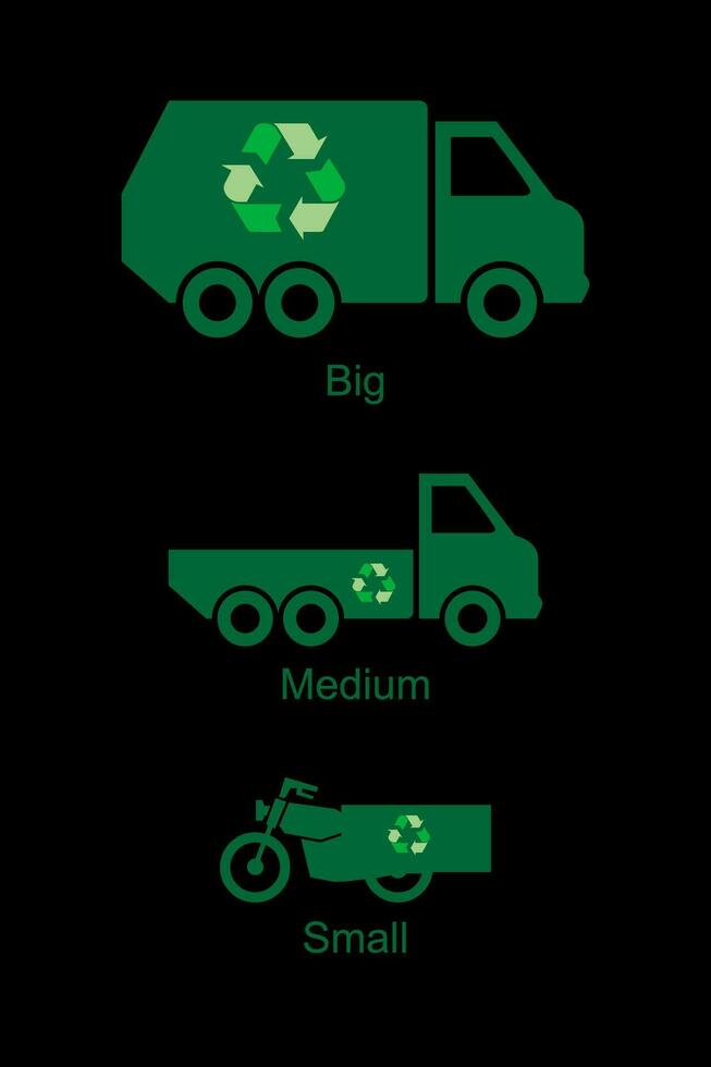 icona per spazzatura mezzi di trasporto con raccolta differenziata cartello vettore