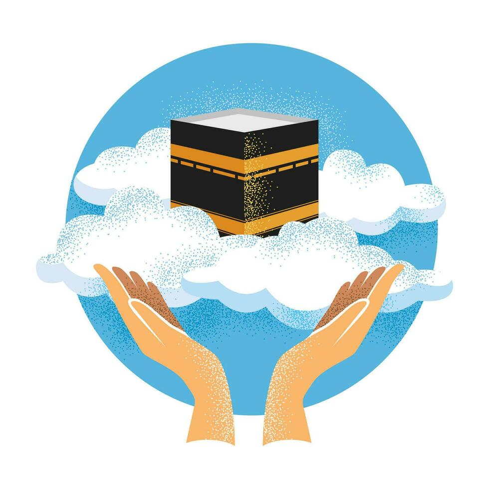 preghiere per mekkah con mani su vettore