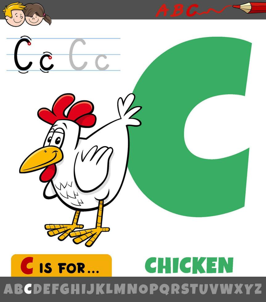 lettera c a partire dal alfabeto con cartone animato pollo uccello vettore