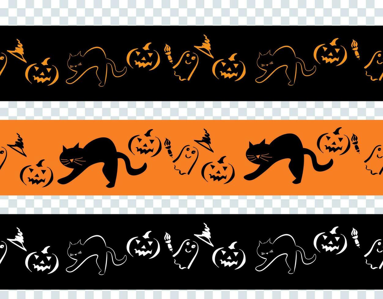 Halloween linea impostato decorativo confine, linea, illustrazione, trattamento, telaio, Materiale, ottobre, zucca, autunno , nero gatto vettore