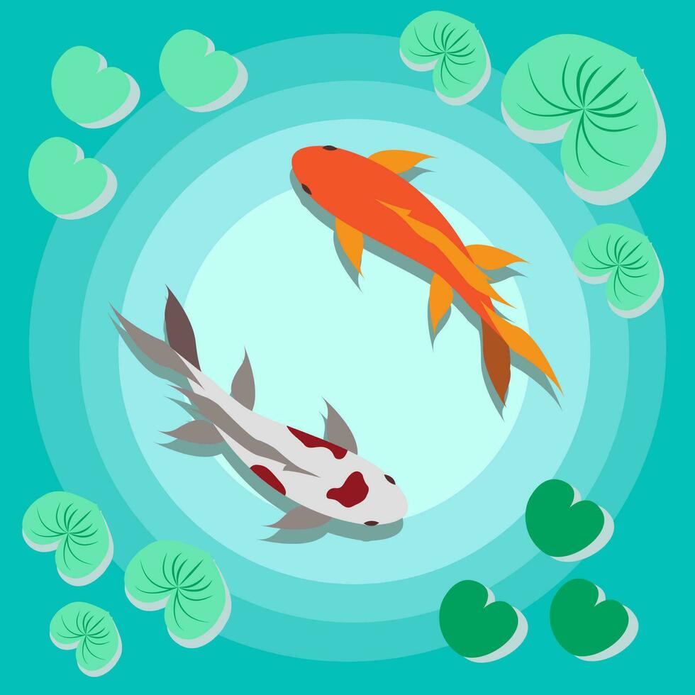 design piatto vettore koi pesce nel stagno illustrazione