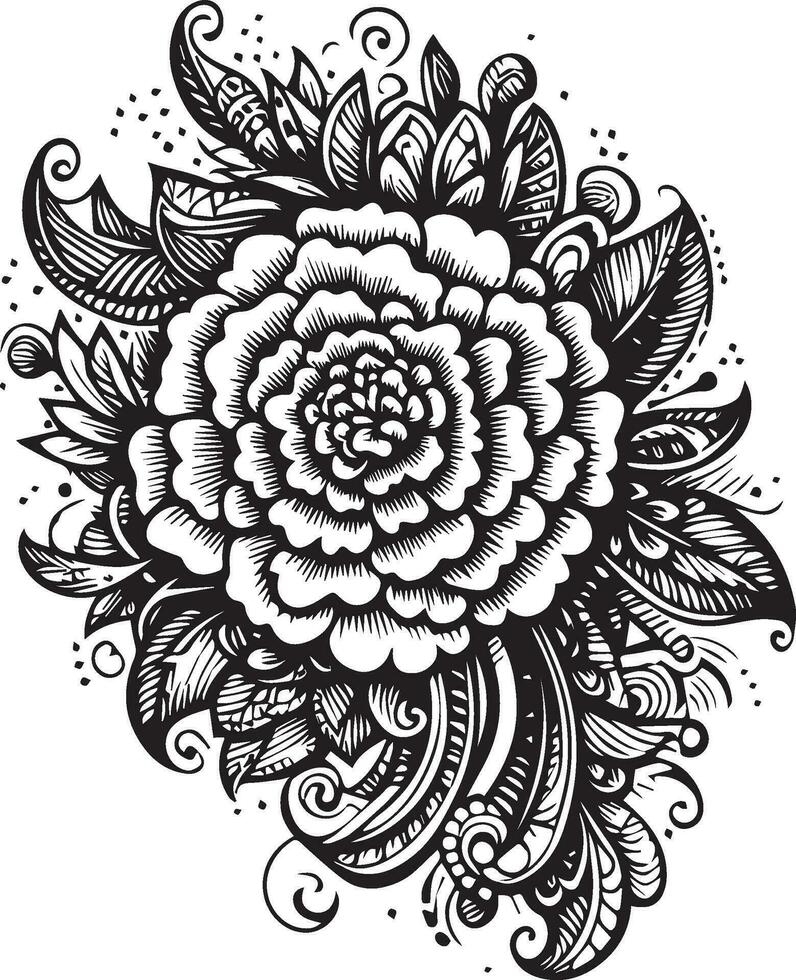 dettagliato fiore colorazione pagine, schizzo contorno mazzo di primula fiori, schizzo calendula fiore disegno, fiore grappolo disegno, facile fiori colorazione pagine, ottobre nascita colorazione pagine per adulto vettore