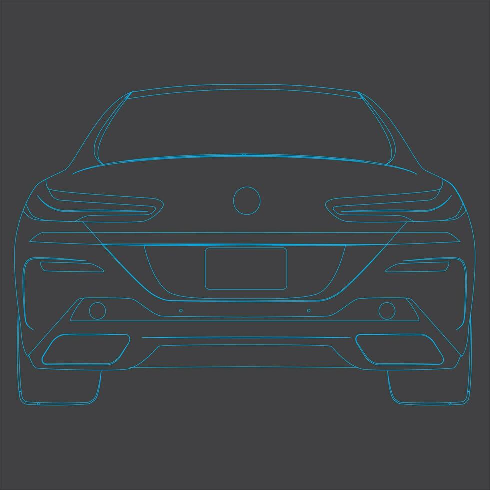 continuo blu linea disegno di gli sport auto posteriore Visualizza. gli sport auto visto a partire dal dietro. isolato blu linea di macchina. città auto vettore