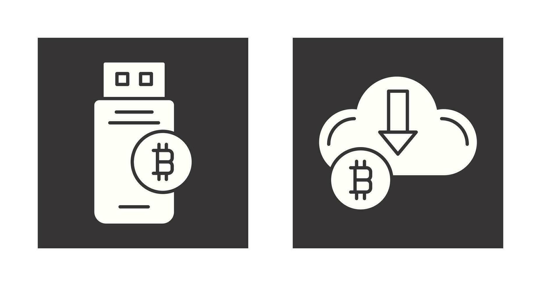 bitcoin USB dispositivo e giù freccia icona vettore