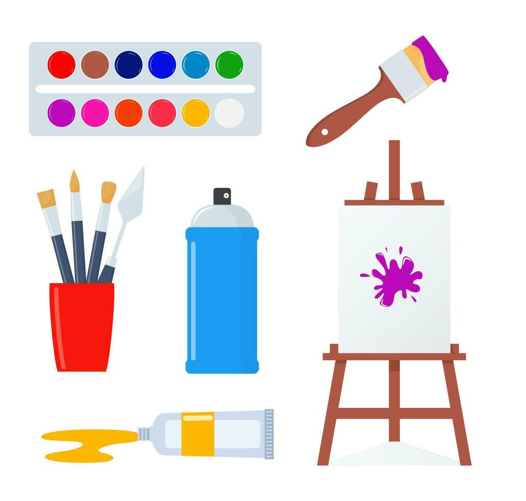 arti e mestieri elementi per disegno e la pittura. forniture per creativo formazione scolastica e passatempo. vettore illustrazione.