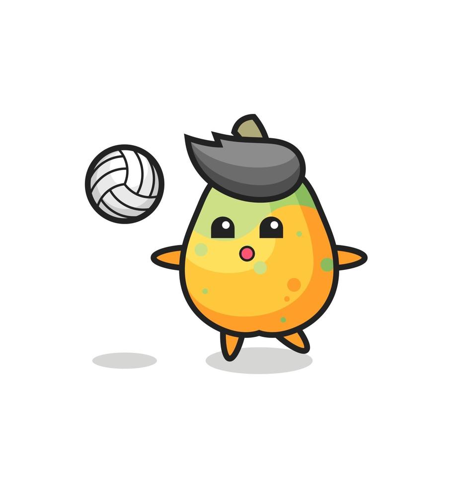 personaggio dei cartoni animati di papaya sta giocando a pallavolo vettore