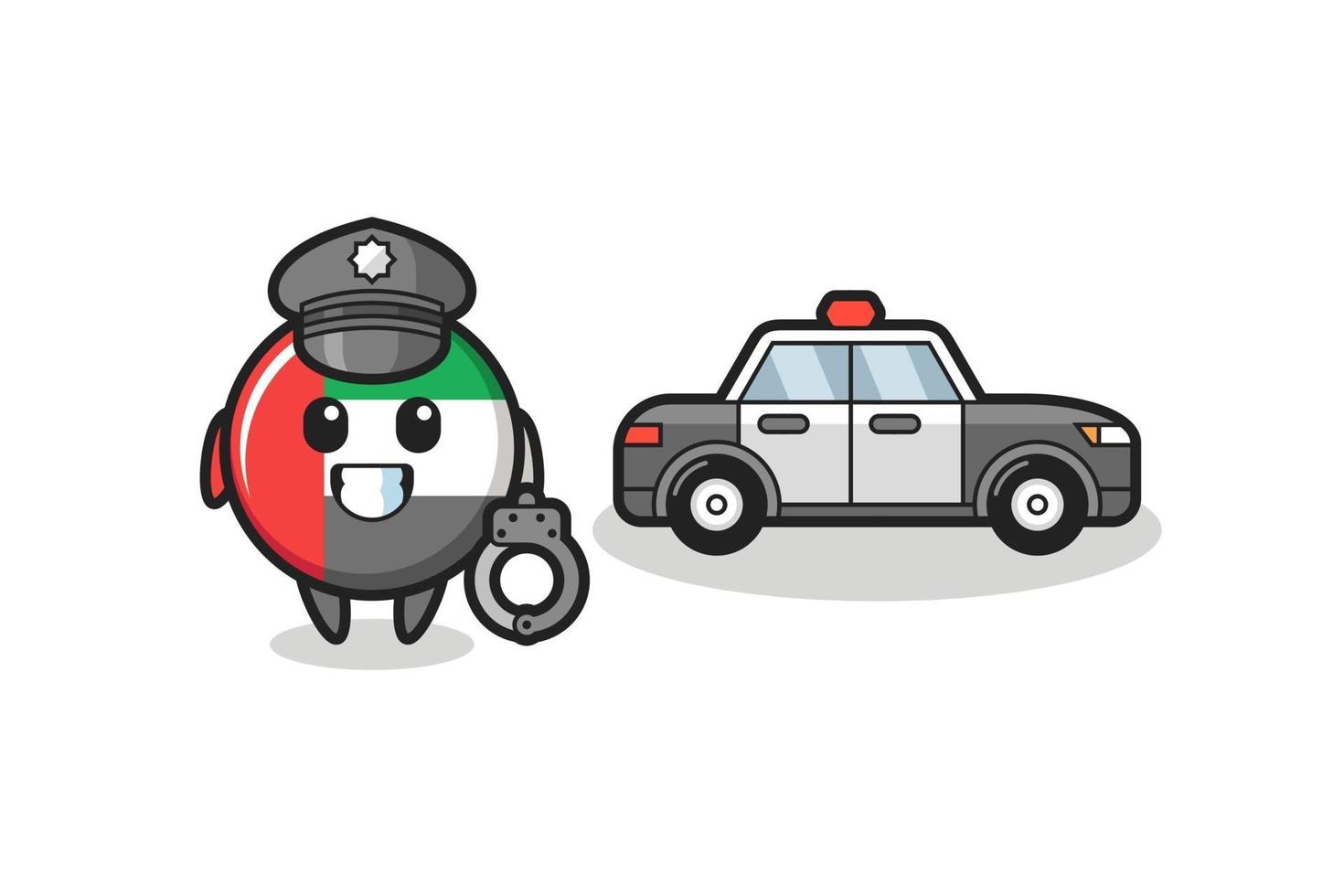 mascotte dei cartoni animati del distintivo della bandiera degli Emirati Arabi Uniti come polizia vettore