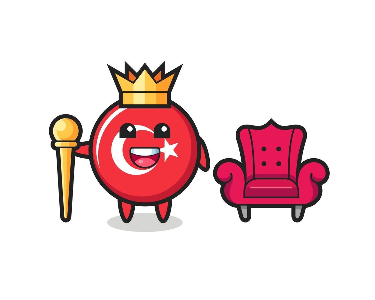 mascotte cartone animato del distintivo della bandiera della Turchia come un re vettore