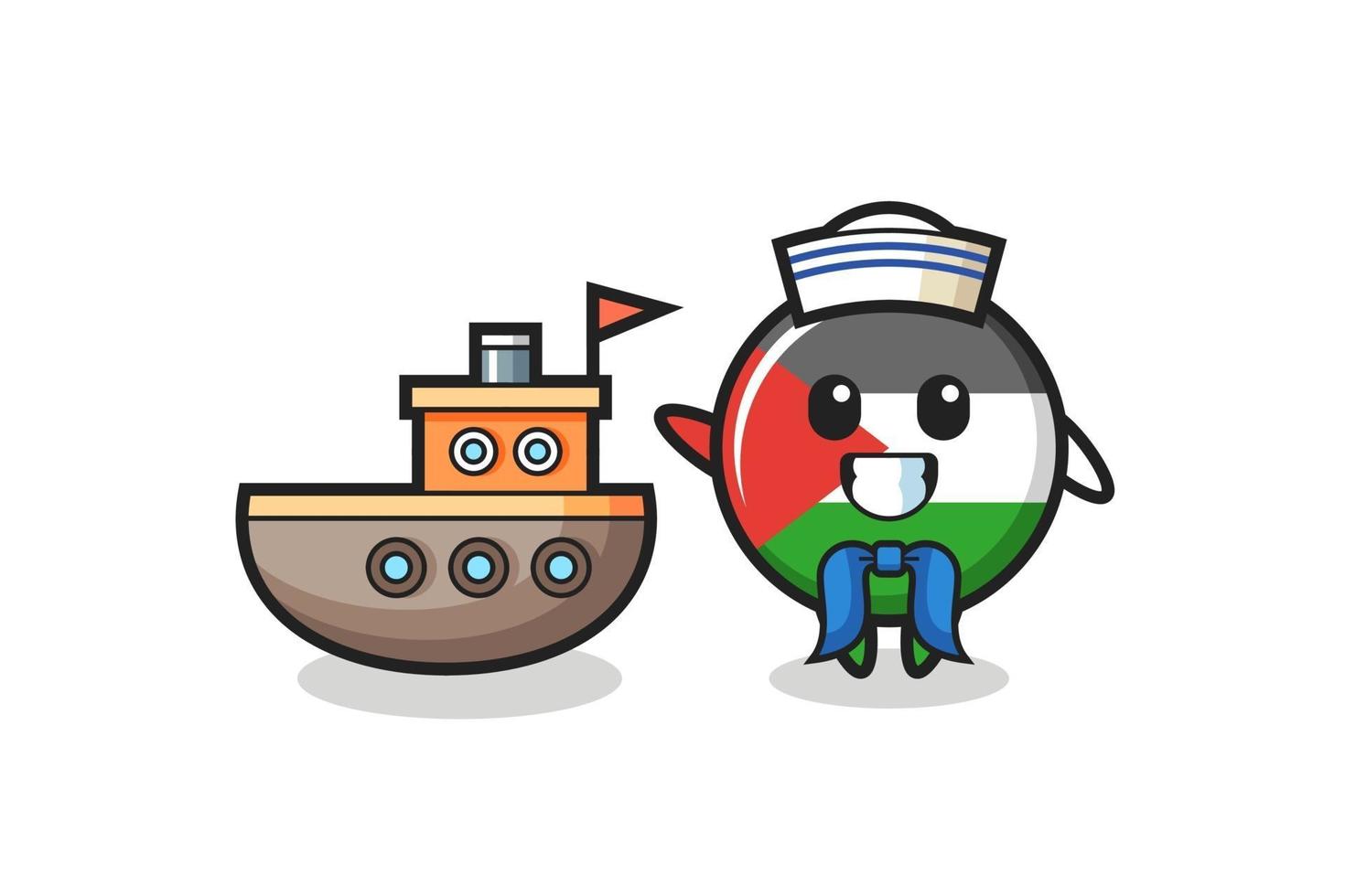 personaggio mascotte della bandiera palestinese distintivo come un marinaio vettore