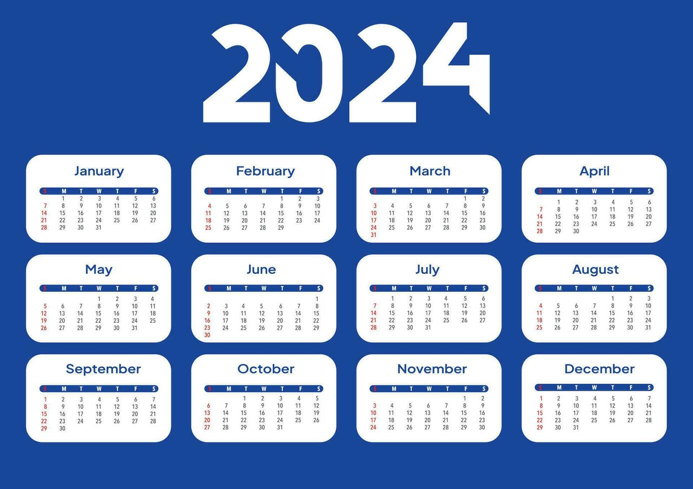 2024 anno a3 formato calendario disposizione. settimana inizia su domenica. parete calendario nel un' minimalista stile. vettore