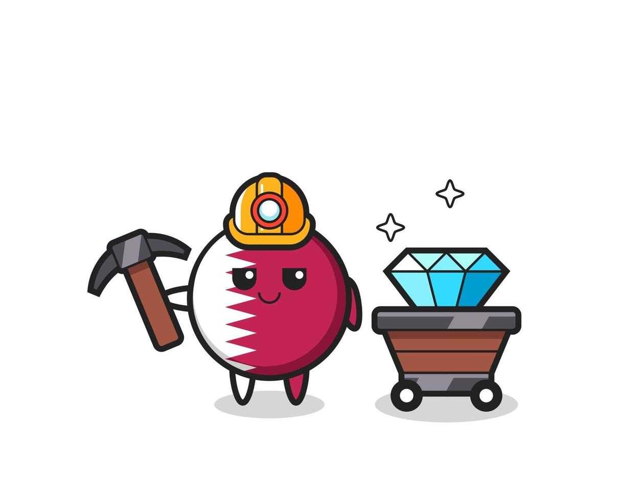 illustrazione del personaggio del distintivo della bandiera del qatar come minatore vettore