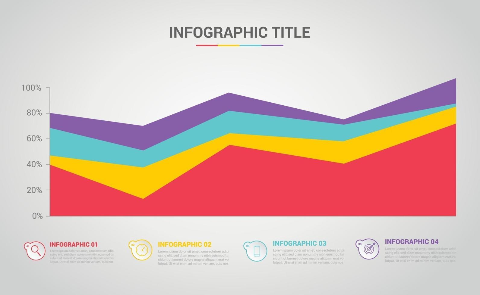 infografica del grafico ad area con stile moderno e colore con 4 passaggi vettore