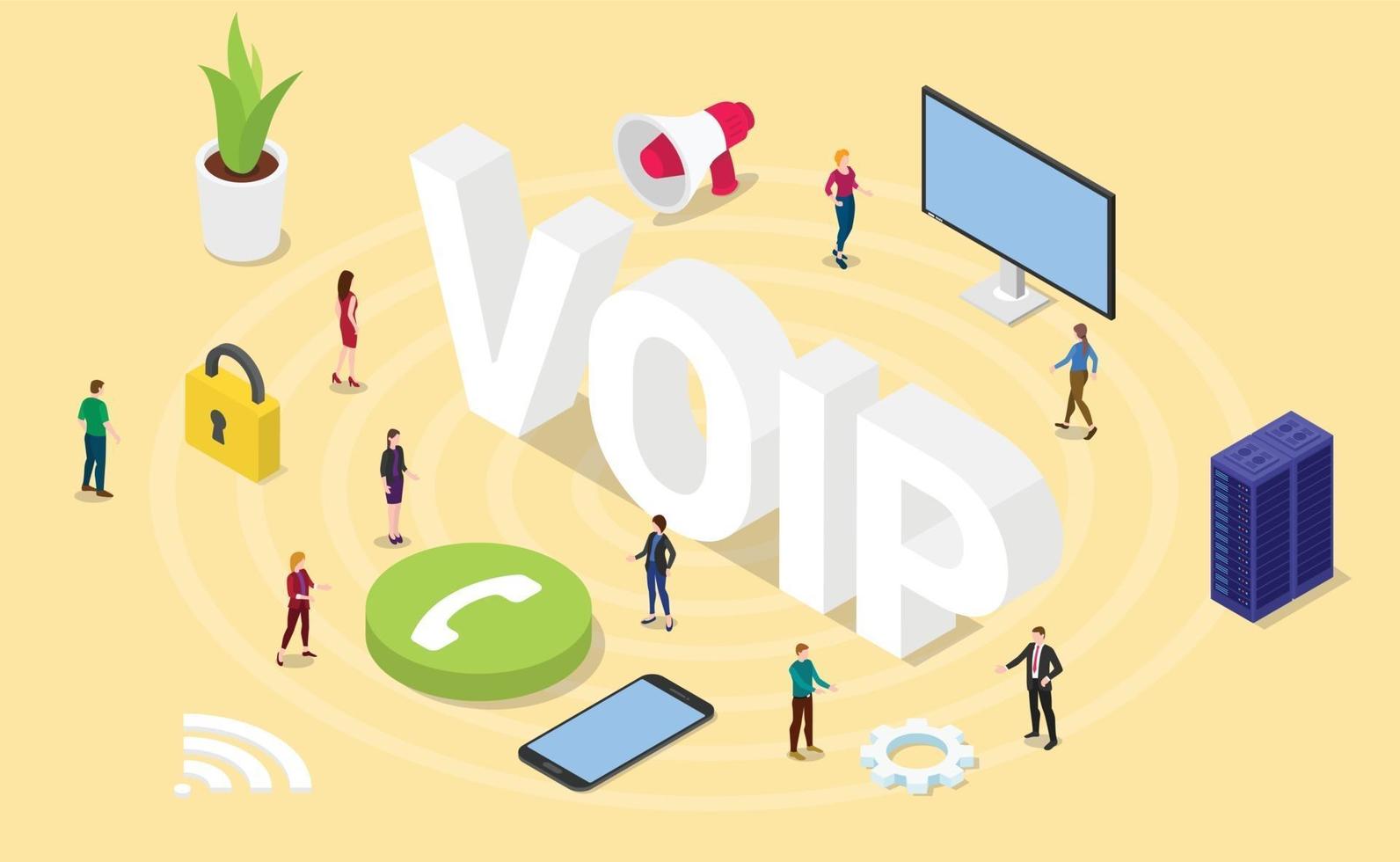 VoIP Voice over Internet Protocol concetto con grandi parole vettore
