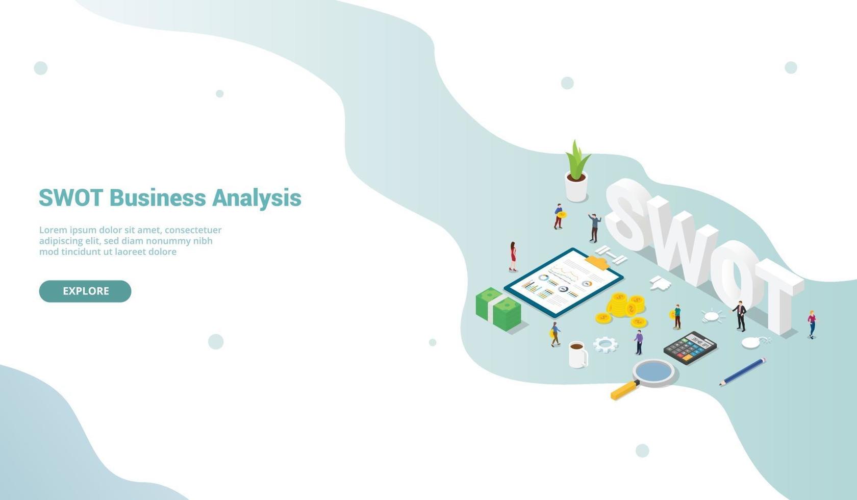 swot business analysis concept con team people office vettore