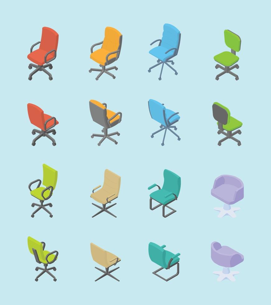 collezione di set di sedie per ufficio con stile moderno isometrico vettore