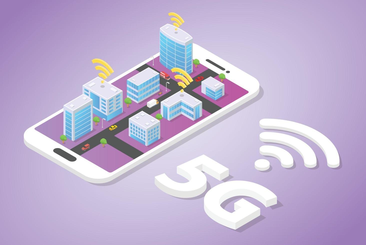 Rete 5g su tecnologia per edifici smart city con wifi vettore