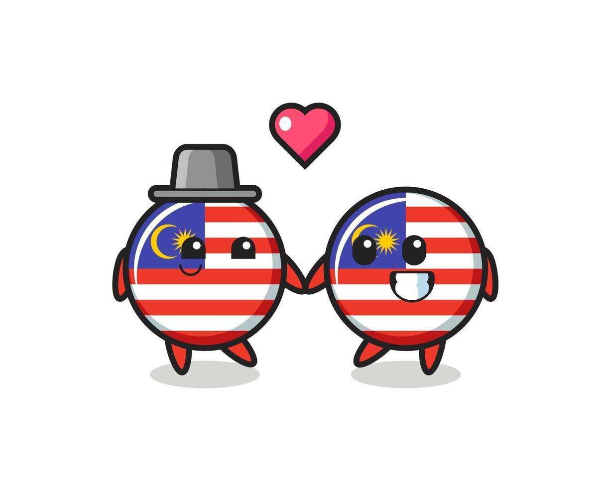 coppia di personaggi dei cartoni animati distintivo bandiera malesia con gesto di innamoramento vettore